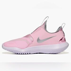 Nike women’s kids Flex Runner GS US4 Pink Foam Metallic Silver Light Smoke Grey